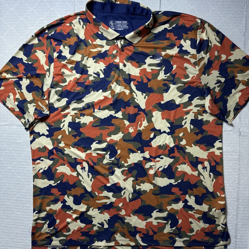 Googan Squad Camo Polo Shirt Men's 4XL Performance Short Sleeve Fish Bait Hiking